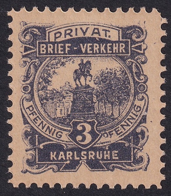Germany KARLSRUHE 1897 3pf local post stamp #7B MH