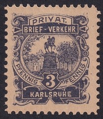 Germany KARLSRUHE 1897 3pf local post stamp #7B MH
