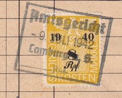 Stamp Germany Poland Revenue WWII Court Document Fee 1940 08 RFP Document Used