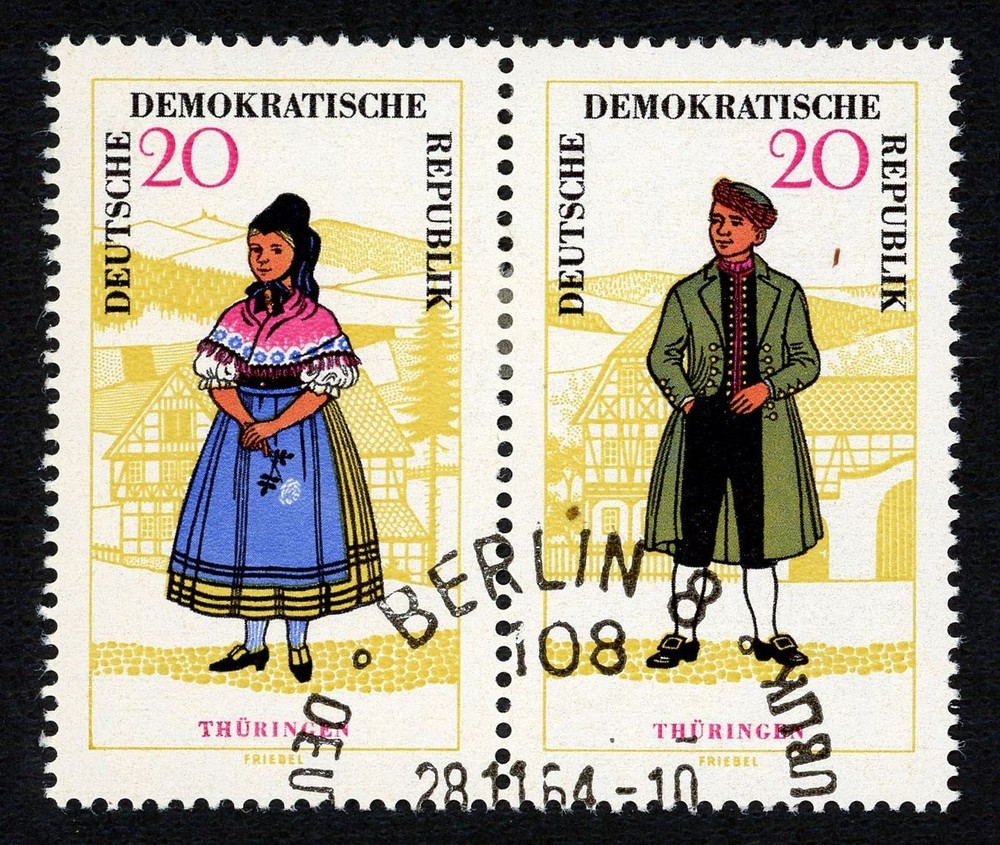 Stamps DDR, Scott # 744a Mint VLH, pair, PRECANCELLED