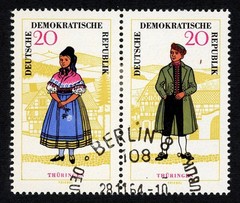 Stamps DDR, Scott # 744a Mint VLH, pair, PRECANCELLED