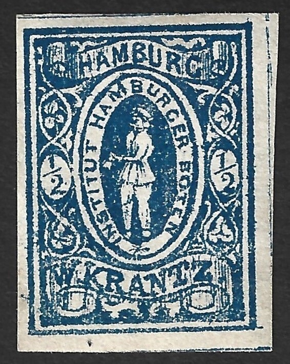 Germany HAMBURG Boten W. Krantz 1863 1/2pf local post stamp imperf #6