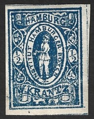 Germany HAMBURG Boten W. Krantz 1863 1/2pf local post stamp imperf #6