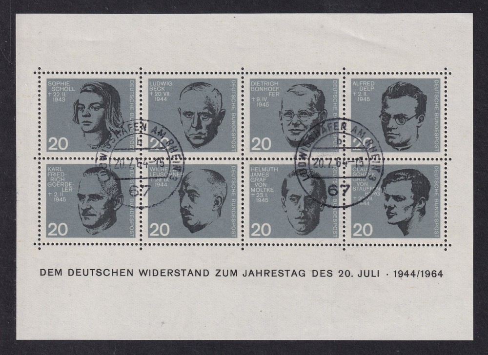 WEST GERMANY 1964 Heroes Miniature Sheet SG MS1343i Used (CV £19)