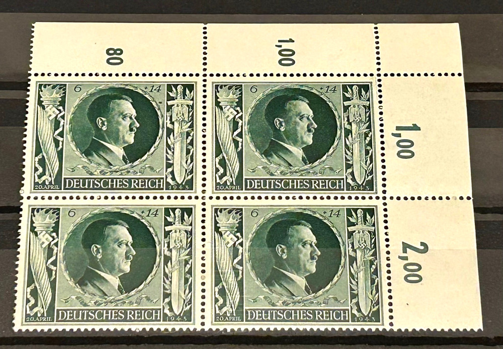 1943 German stamps block – 54th Birthday of A. Hitler 6+14 rpf MNH /BL187