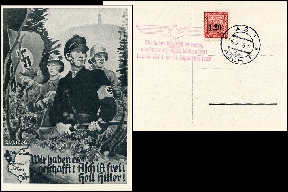 SU081. SUDETENLAND ASCH FREIKORPS CARD 1938 LOCAL OVERPRINTED STAMP