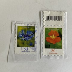 13 Germany stamps~2005-2019~Flowers~nasturtium~cornflower~bleeding heart~cosmos