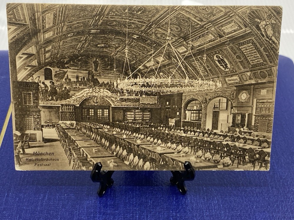 1908 Germany Bayern Munich Festsaal Postcard to San Francisco, CA stamp error ?