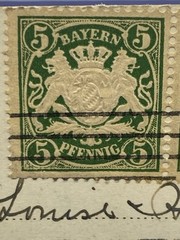 1908 Germany Bayern Munich Festsaal Postcard to San Francisco, CA stamp error ?