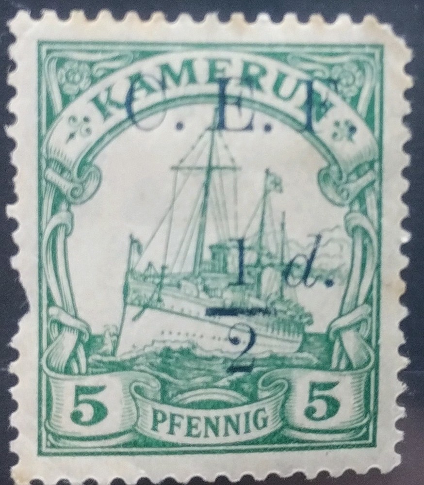 GERMAN KAMERUN 1/2d on 5 PFENNIG SURCHARGE KAISERS YACHT MINT FAULT