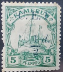 GERMAN KAMERUN 1/2d on 5 PFENNIG SURCHARGE KAISERS YACHT MINT FAULT