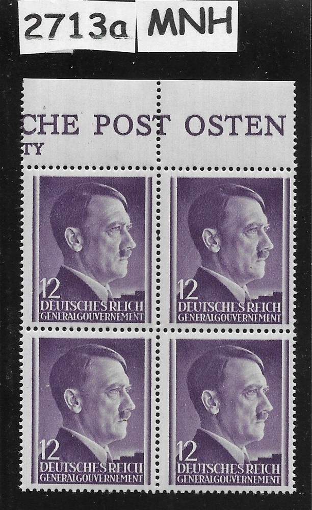 MNH stamp block Adolf Hitler Sc N80 12GR / 1941 WWII Occupied Poland #2713a