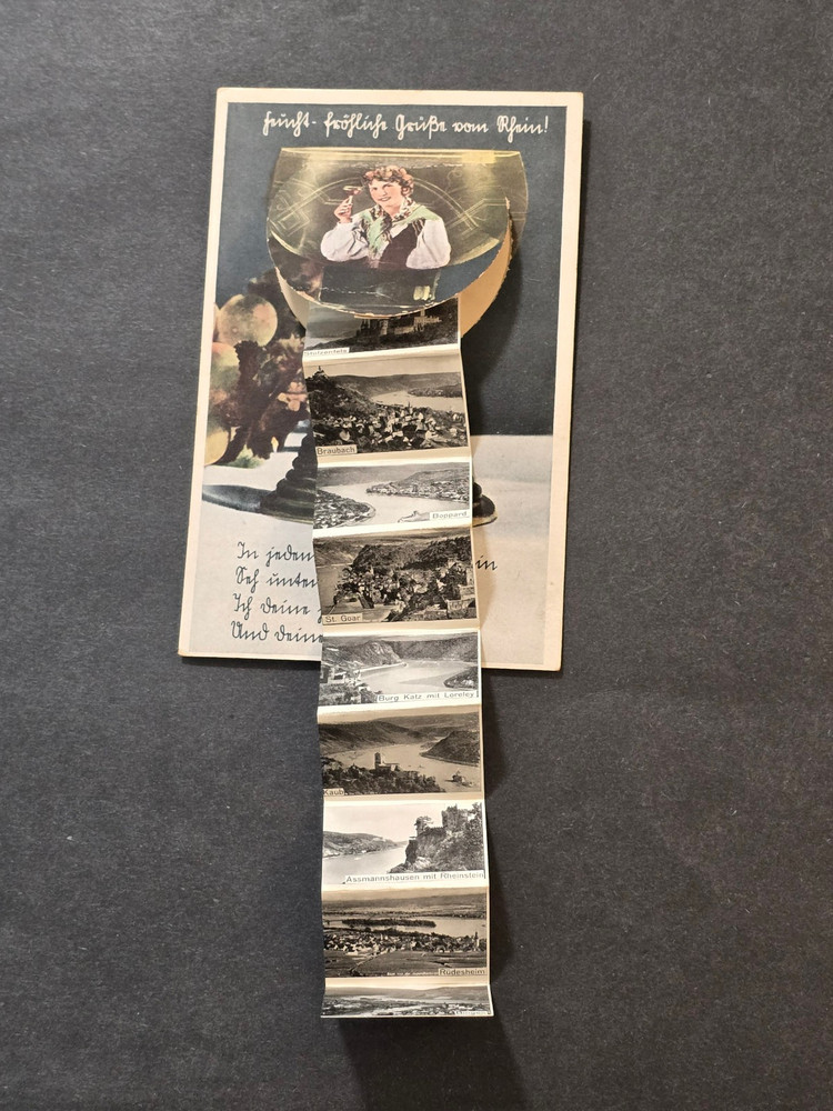 Antique German Moving Postcard Pull-Out Photo Strip Mechanical Novelty Card