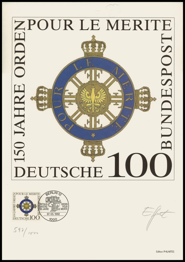 ART-EDITION 1992 GERMANY 1613 ORDEN POUR LE MERITE – HAND-SIGNED !!