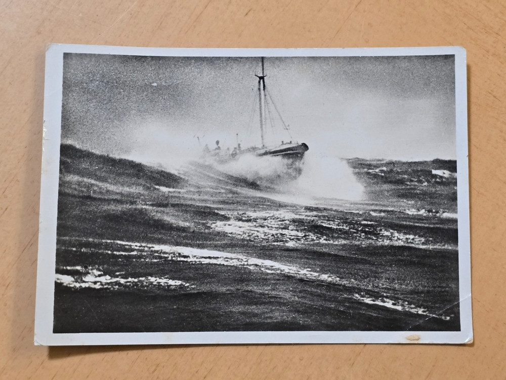 WWII WW2 German Third Reich Postcard Kriegsmarine Rescue Boat in High Seas