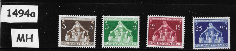 MH Stamp set Sc 473-476 Mother and Children 1936 Third Reich Germany #1494a