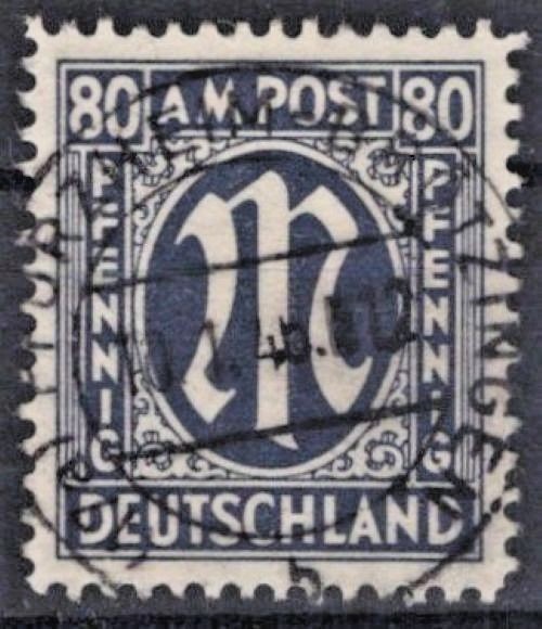 Germany 1945 80 pf blue black A.M.G. Occupation Scott# 3N19 Used ZAYIX