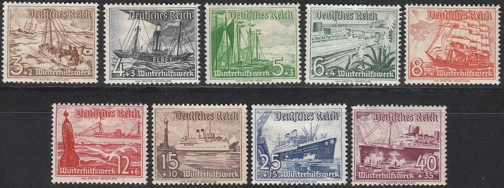 Stamp Germany Mi 651-9 Sc B107-15 1937 Reich Ship Boat Steamer Shipwreck MNH