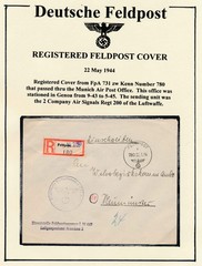 Germany WWII 1944 Registered Luftwaffe Feldpost Cover Genoa Italy R Label 780