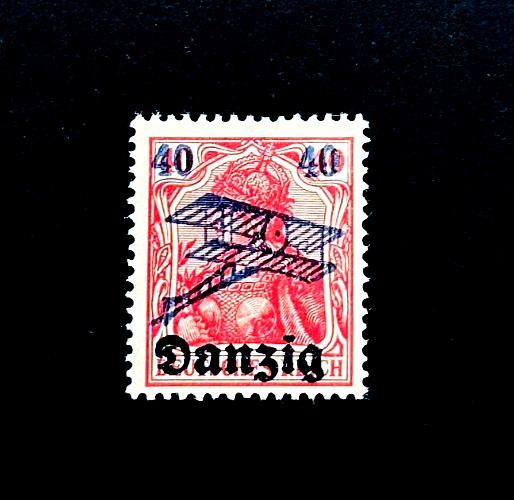 Germany DANZIG Stamp – 1920 Airplane Overprint Blue Air Mail Sn C1 MNH r17