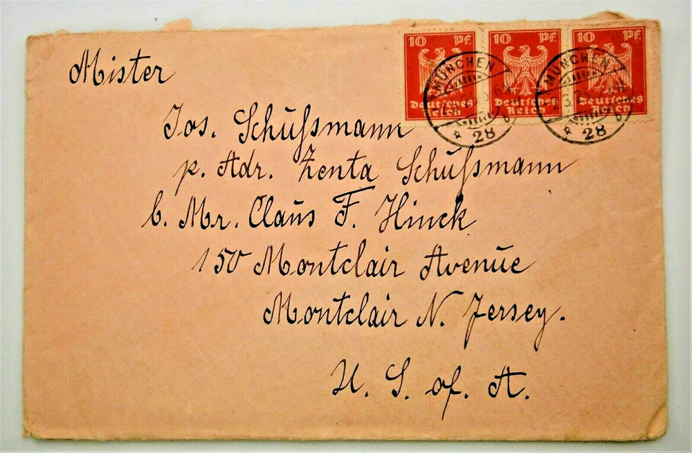 1920’s German Cover – Munich to New Jersey, USA