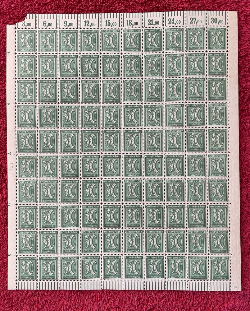 Germany #141, 30pfennig Pre-Hyperinflation Mint sheet/100 (R12-107/2)