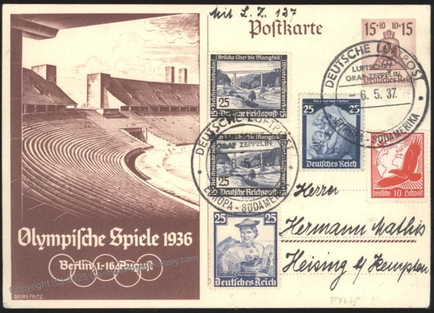 Germany 1937 Graf Zeppelin Si382D Mi589 Last Flight May 6 Hindenburg Disa 111015