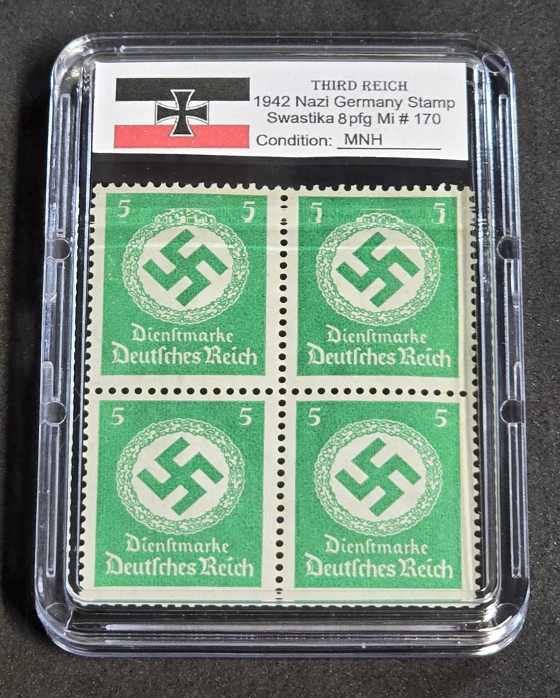 Third Reich WWII Nazi German NSDAP Swastika Stamp Block NSDAP MNH w Slab Case