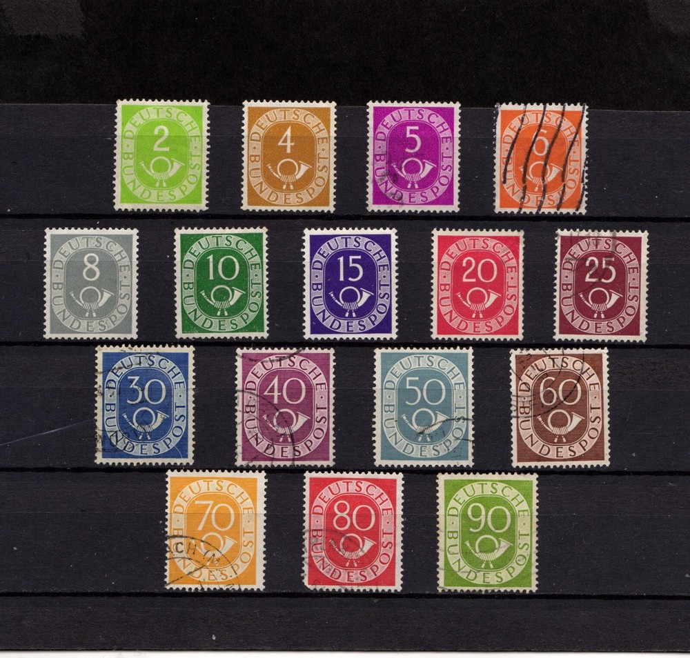 Germany 1951 complete set, Sc 670-685 Mostly Used, Num & Post Horn