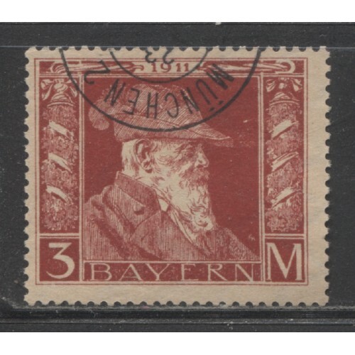 Germany States 1911 BAVARIA 3 Mark Prince Regent Luidpold type II used MÜNCHEN