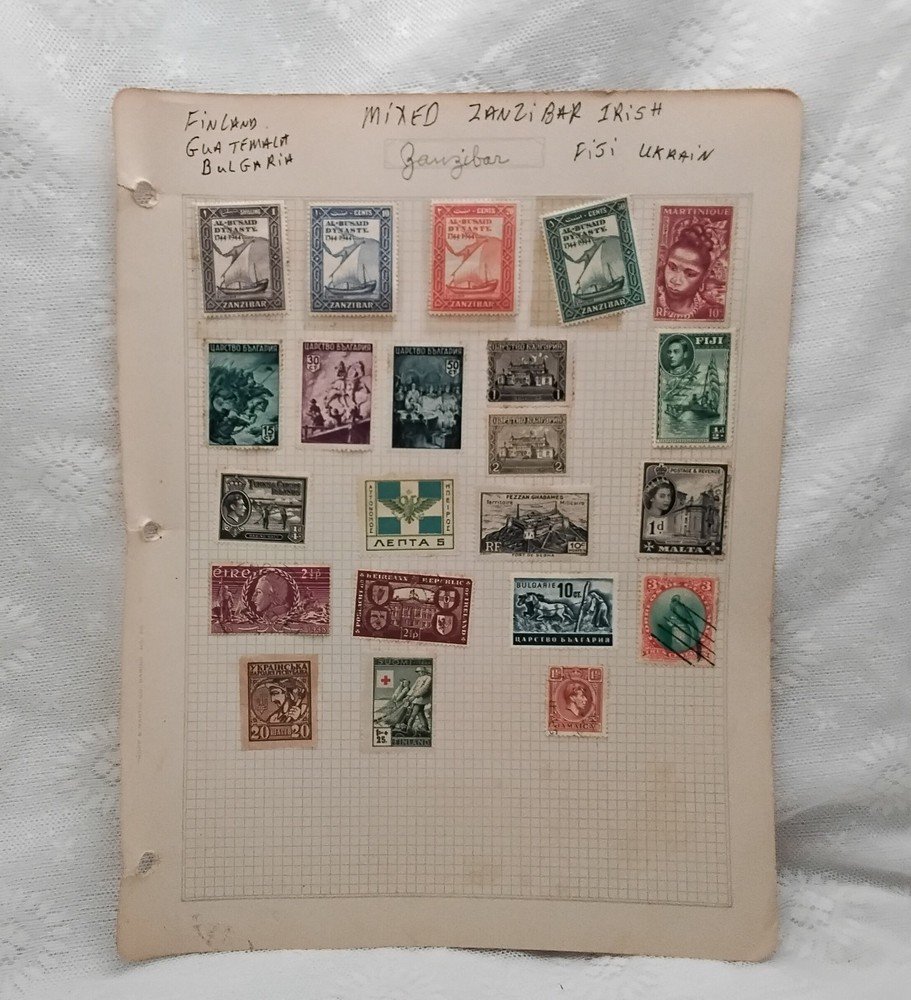 Vintage Mixed Lot 22 Stamps Finland Fiji Bulgaria Ireland Guatemala Malta & More