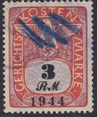 Stamp Germany Poland Revenue WWII Court Document Fee 1944 3 RM Used