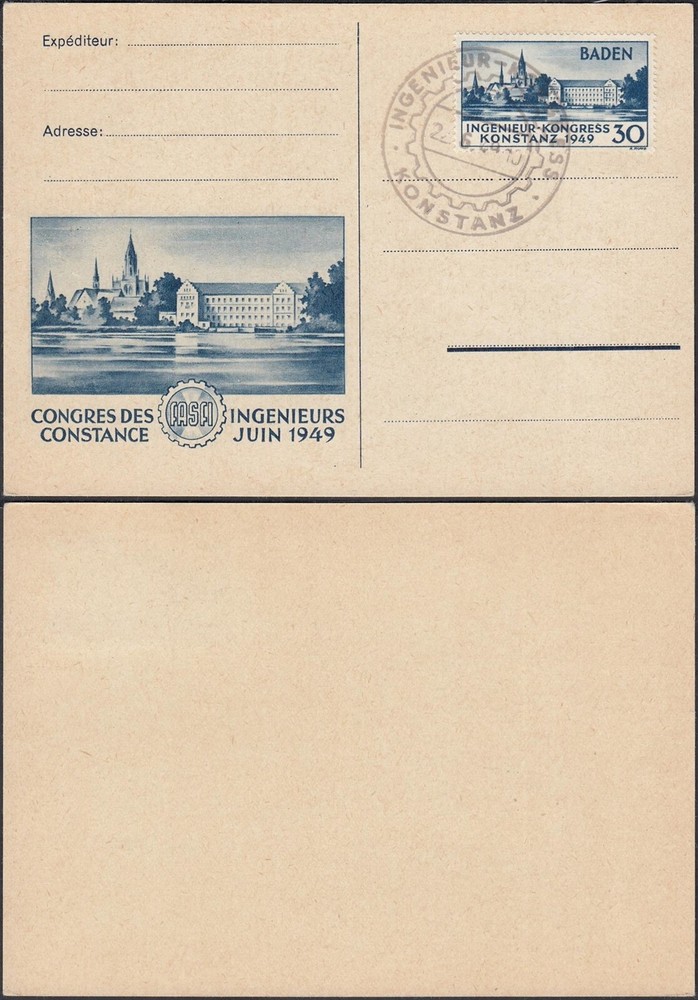 Germany 1949(French Zone „Baden“)- Special Card-FDC. Mi Nr.: 46 I (EB) AR-03389