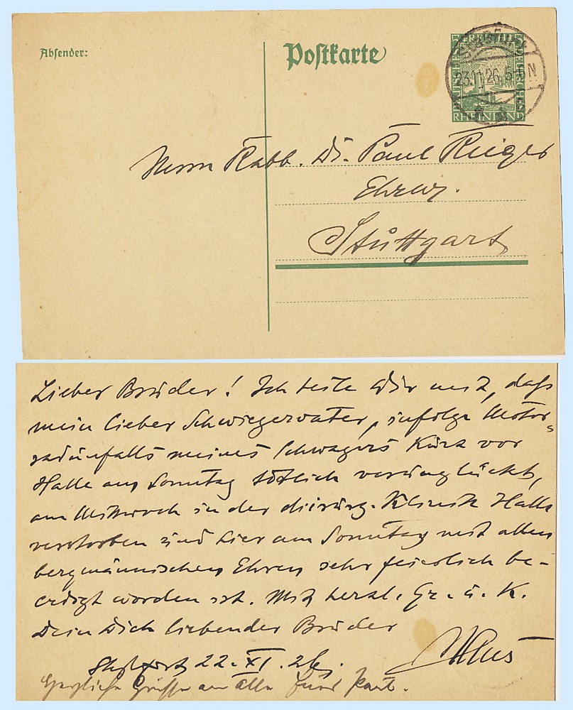 Germany 1926 StaBfurt Rheinland Postal Stationery Card H&G 162
