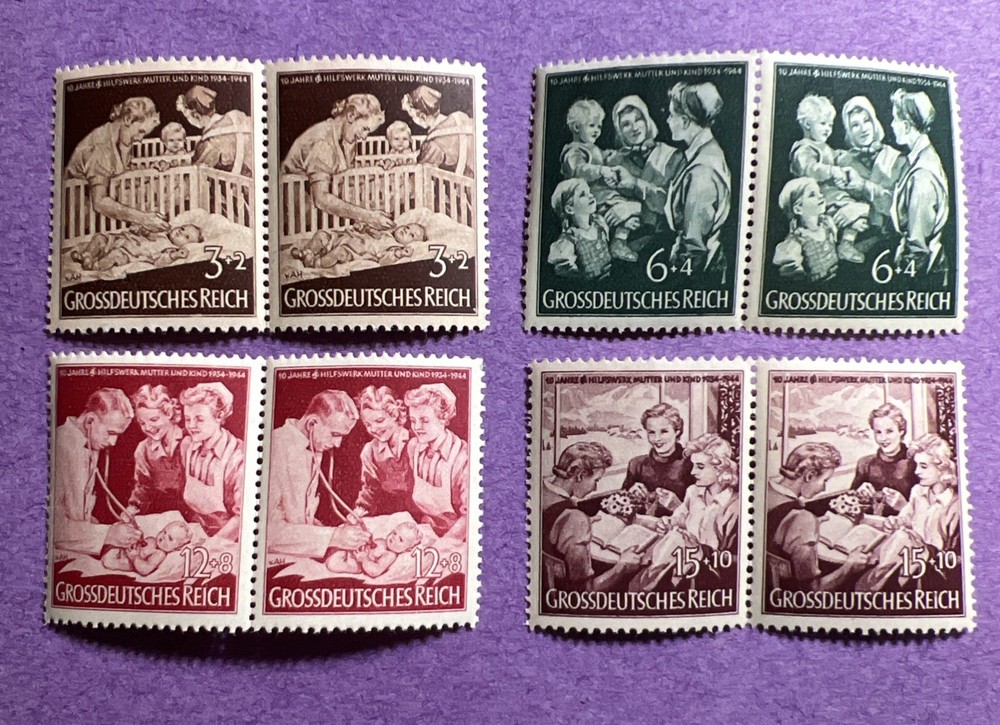 Germany 1944- MNH Scott B253-B256. Pairs. Mother & Child Aid, 10th Anniversary.