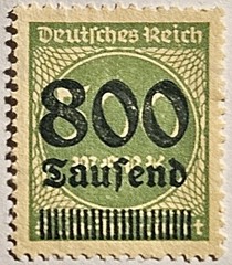 Germany 1923 Weimar Republic, 800 Tausend/500 Marks, Unused Overprint, FREE SHIP