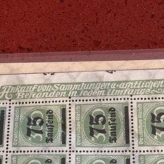 Weimar Deutsches Reich Stamps 400 Marks Overprinted 75 Tausend 2 sheets 100 per