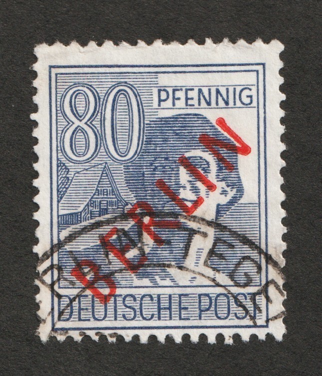 1949 Germany Berlin Sc# 9N32 – Deutsche Post, 80 Pfennig. Used Cv$6.50