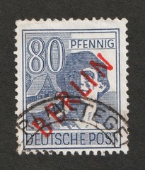 1949 Germany Berlin Sc# 9N32 – Deutsche Post, 80 Pfennig. Used Cv$6.50