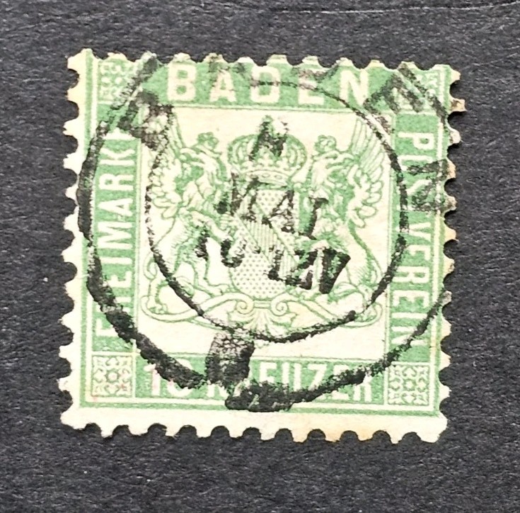 Baden-Germany Mi. 21, SC #24. 18kr vivid green „lebhaftgrun“ 1862. CV €650