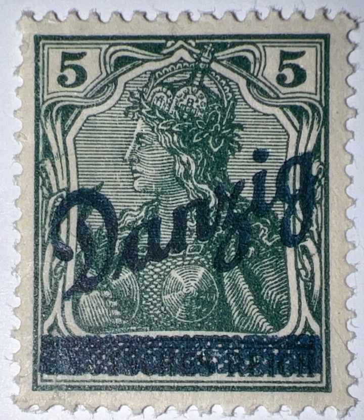 Travelstamps: Germany Danzig Overprint Stamp – 5pf Mi 21 – Mint Og Hinged Wmk
