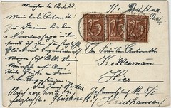 Germany 2 used postcards 1922&1930, one with 1921-2 issue 25pf x 3 stamps (good