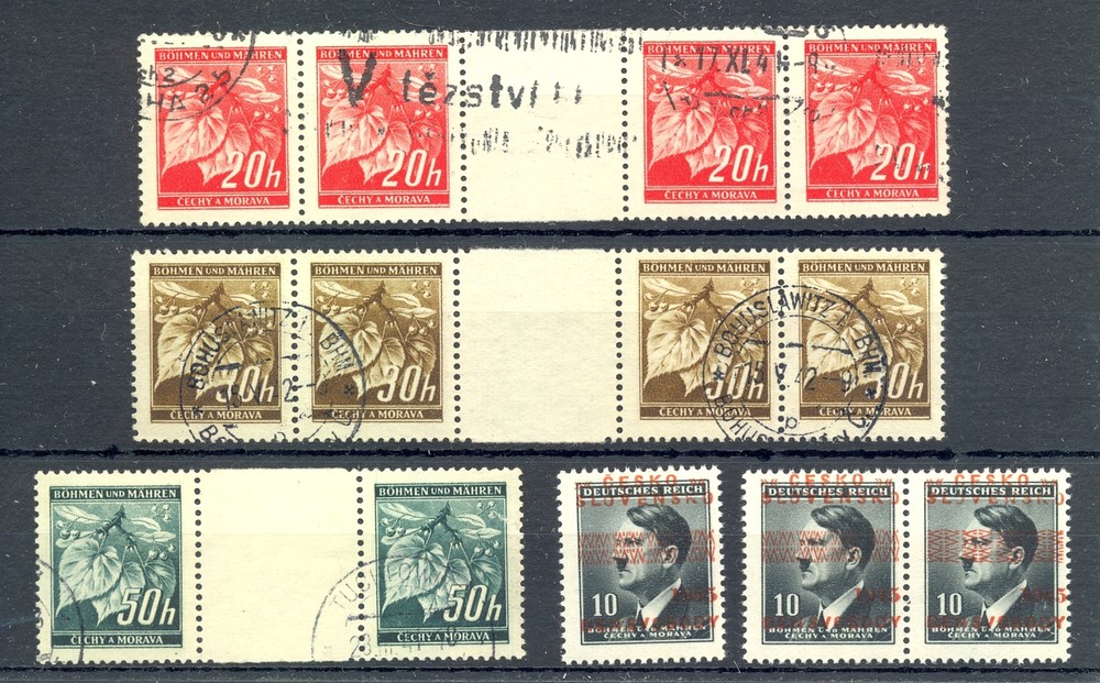 GERMANY 1942/45 WW II- B & M -OVER PRINT CESKO + 3 x BRIDGE PAIR VF