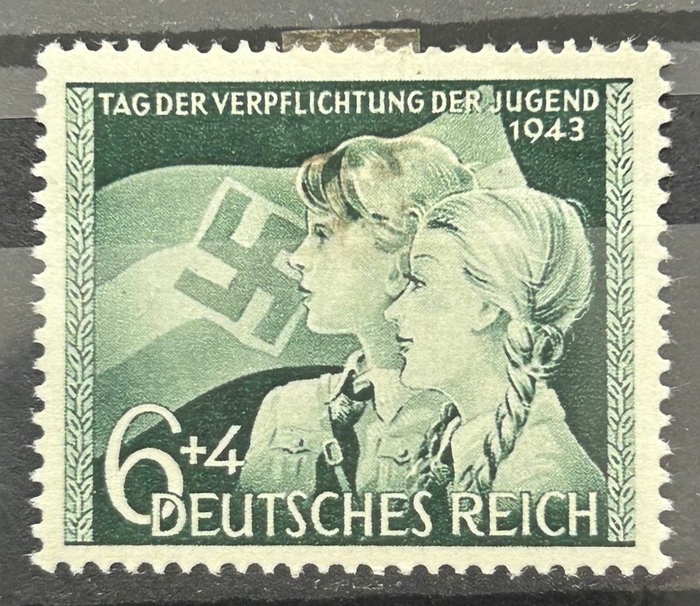 1943 German Stamp Mi:DR 843 Boy and Girl with Flag HJ 6+4 rpf MH* Mint /920o