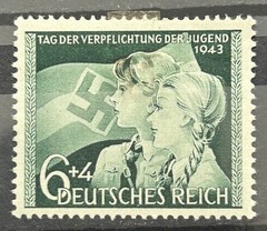 1943 German Stamp Mi:DR 843 Boy and Girl with Flag HJ 6+4 rpf MH* Mint /920o