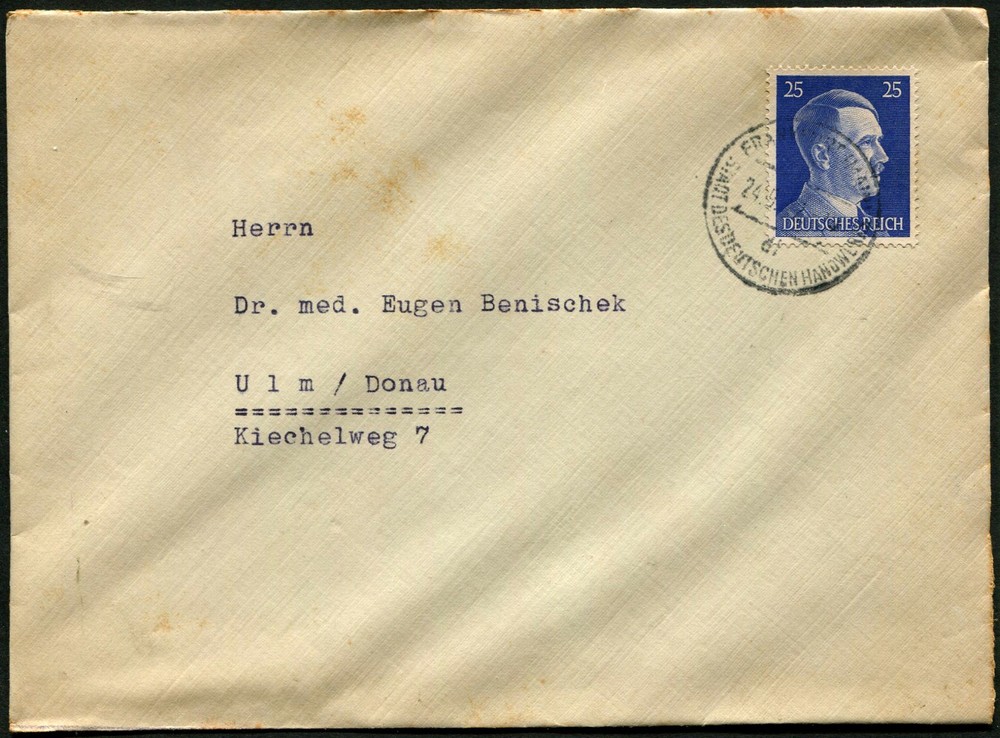Germany Frankfurt to Ulm Deutsches Reich Cover Postage 1942 WWII Europe