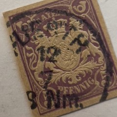 1800’s 5 PF BAVARIA POSTAL CARD SQUARE STAMP SIGNED ON BACK SON CANCEL