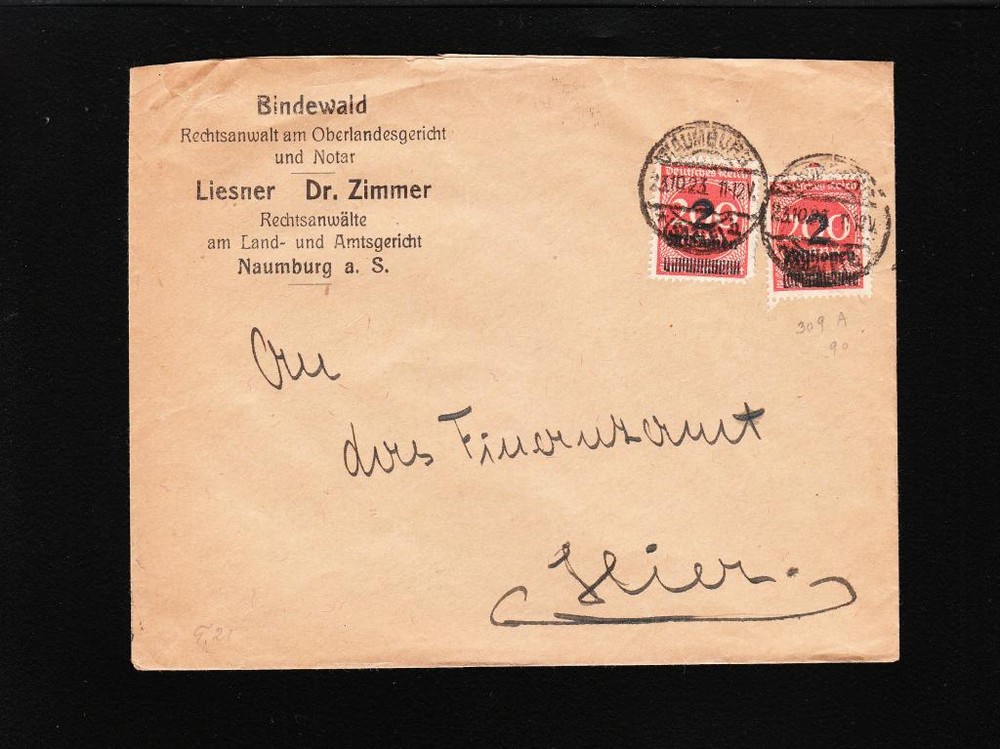 Germany Inflation Dr. Zimmer Naumburg 2 x 2 Million (Shade) Marks Cover z86
