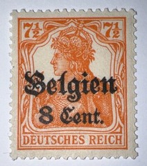 Travelstamps: Germany Offices in Belgium Stamps, 8c on 7 1/2pf, OP MOGH Wmk