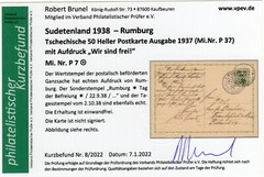 GERMANY OCCUPATION SUDETENLAND RUMBURG MICHEL P7 POSTALLY USED RARE CERT BRUNEL
